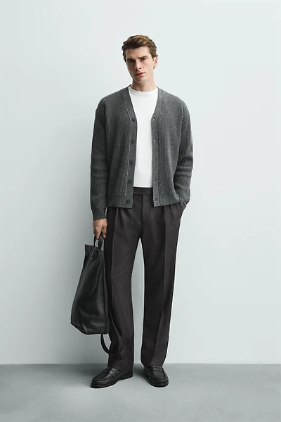 WOOL BLEND TEXTURED CARDIGAN