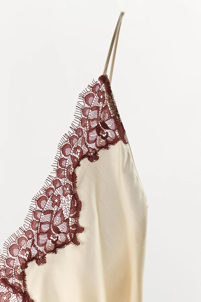 SATIN LACE SLIP DRESS