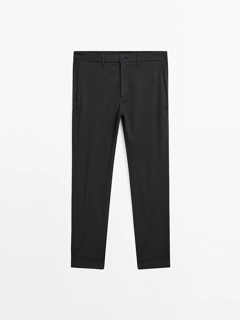 Cotton blend slim fit trousers