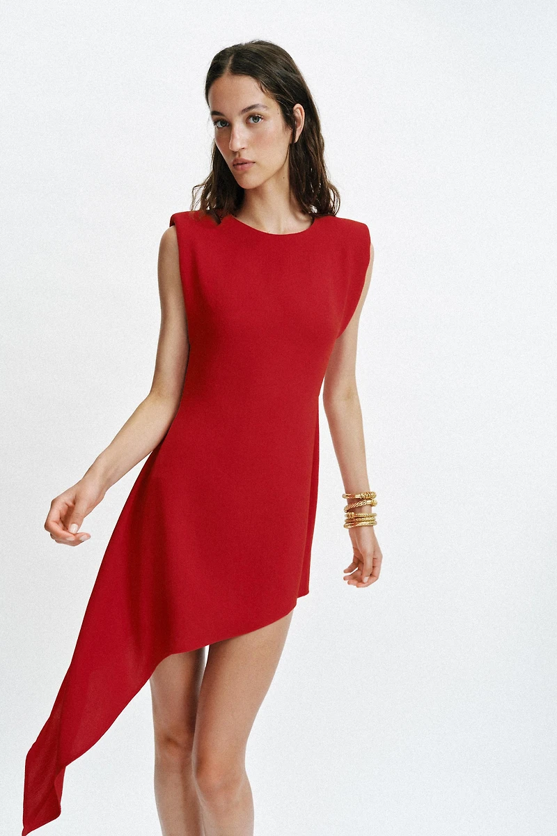 ASYMMETRIC SHOULDER PAD SHORT DRESS