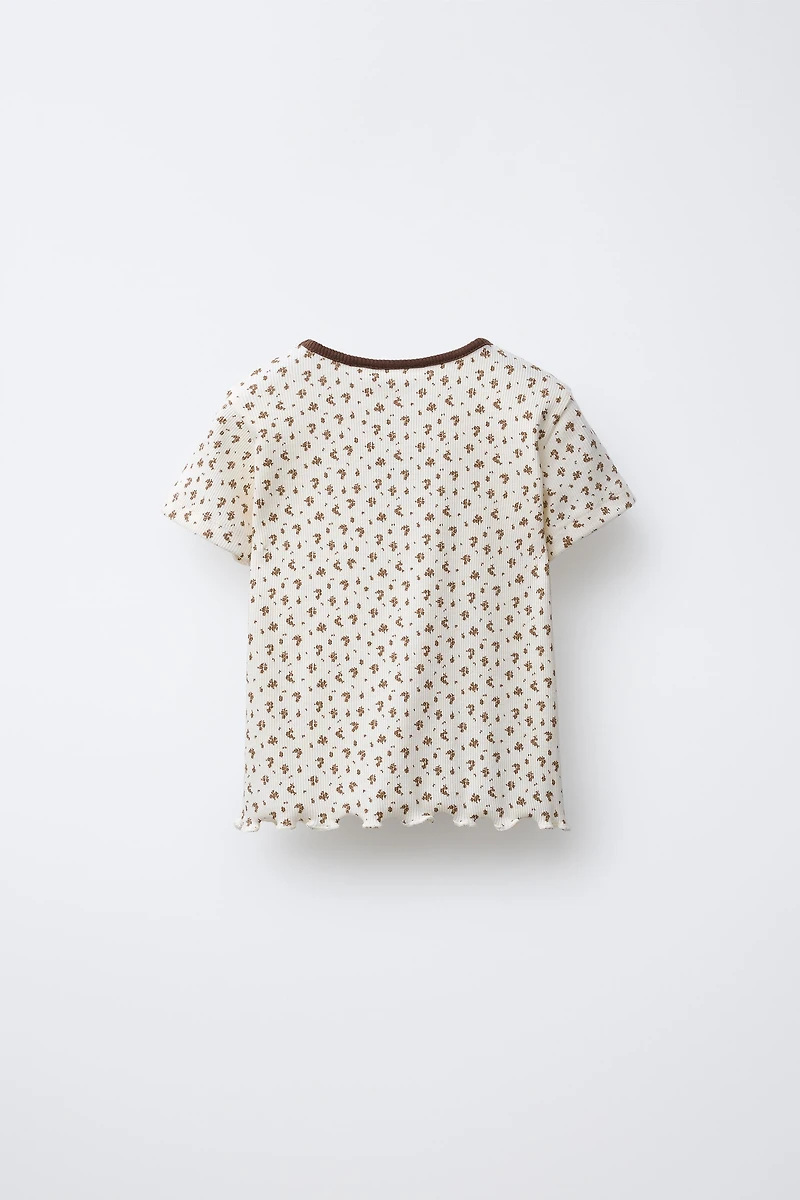 FLORAL AND ANIMAL TERRY PATCH RIBBED T-SHIRT