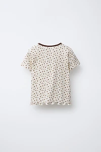 FLORAL AND ANIMAL TERRY PATCH RIBBED T-SHIRT
