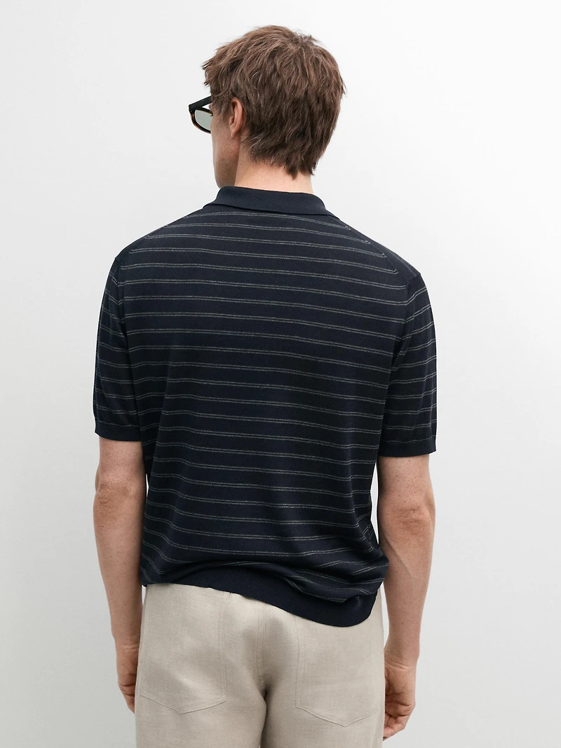 Cotton blend knit polo shirt with striped detail