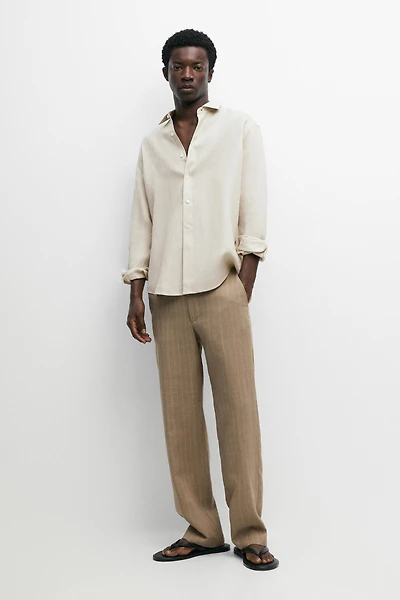 100% linen striped pants