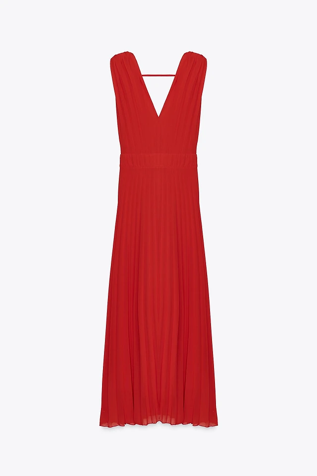 knee length dresses for ladies ZARA. Bottle green pleated midi dress. Size XS – Hibuy market main image 0
