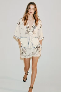 EMBROIDERED LINEN BLEND SHORTS ZW COLLECTION