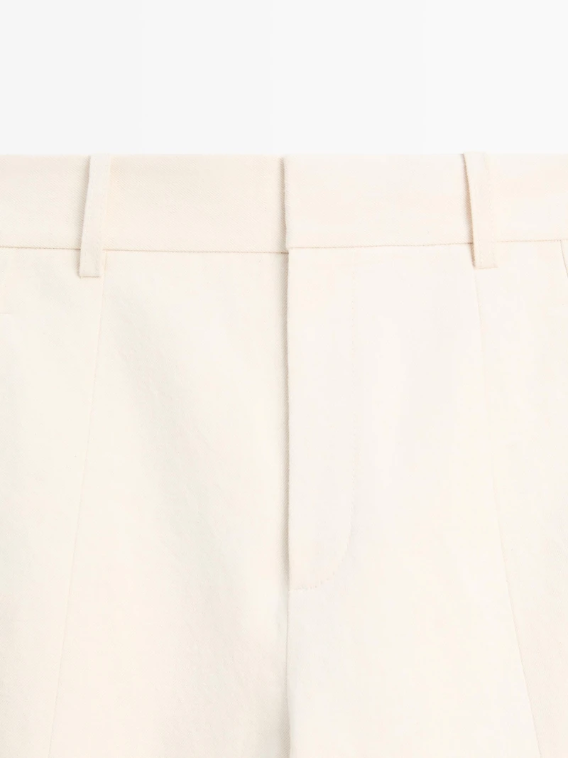Linen and cotton barrel fit trousers