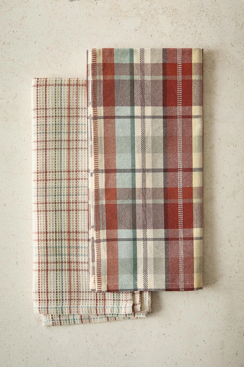 SET OF IRREGULAR CHECK COTTON KITCHEN TOWELS (SET OF 2)