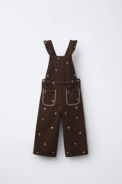 LONG EMBROIDERED FLORAL OVERALLS