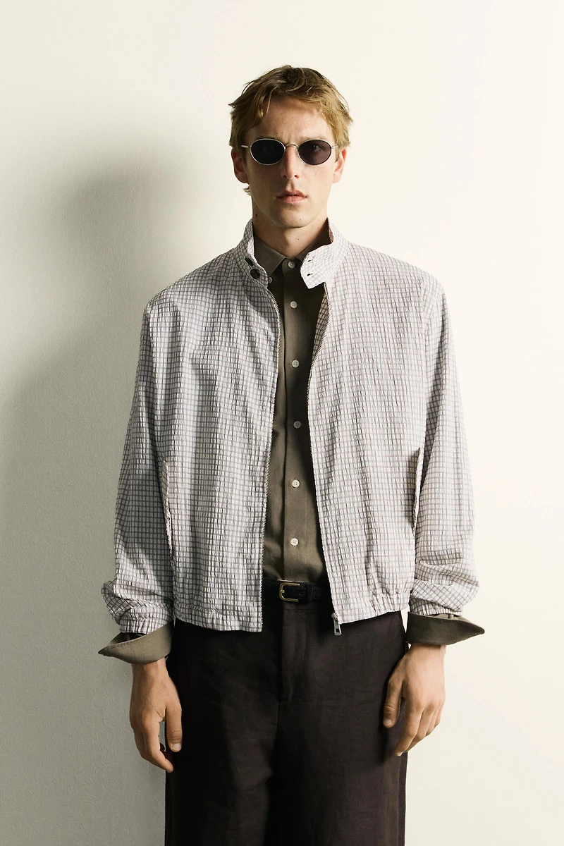 BLOUSON COURT À CARREAUX