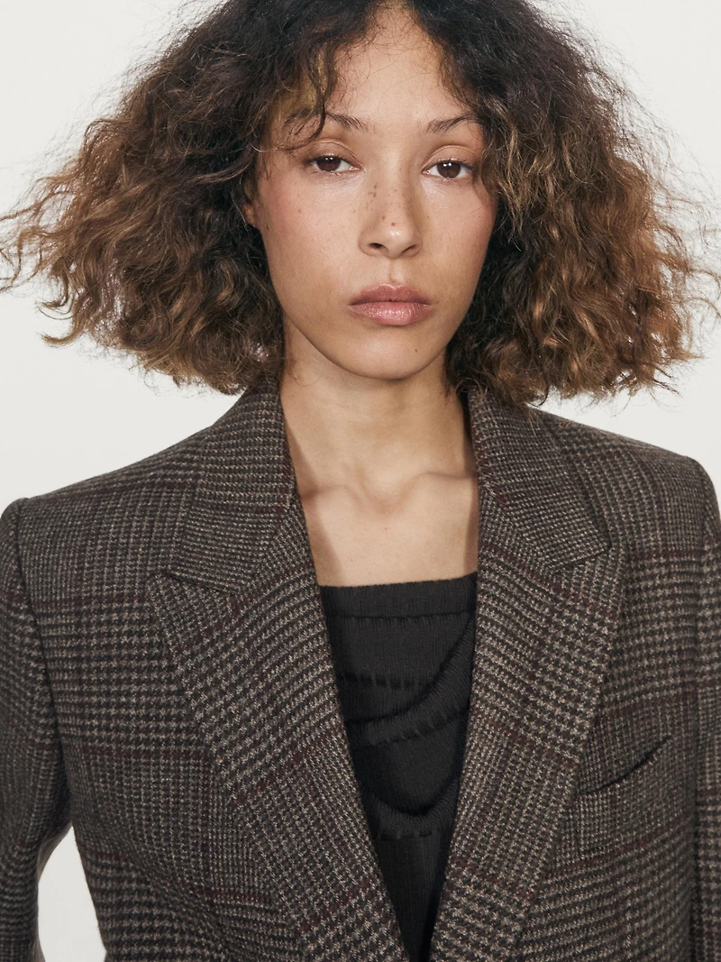 Blazer à carreaux en laine mélangée