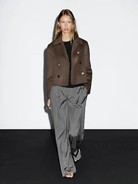 Short double-breasted wool blend coat