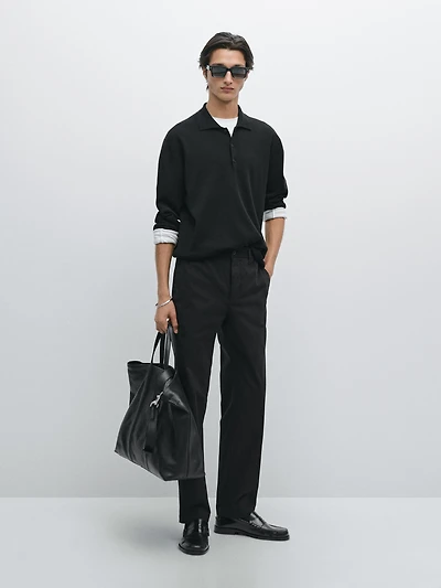 Wool and cotton knit polo sweater