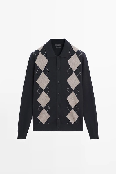 100% cashmere argyle cardigan with buttons