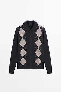 100% cashmere argyle cardigan with buttons