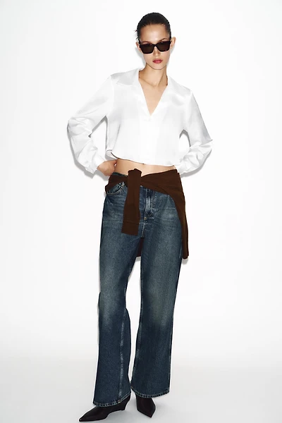 CROPPED SATIN EFFECT SHIRT