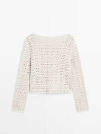 Cotton blend openwork crochet sweater