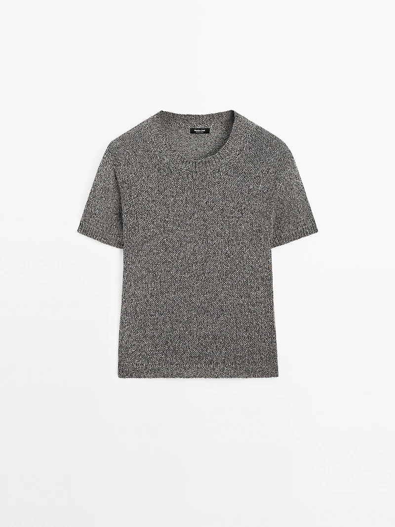 Metallic short sleeve knit sweater