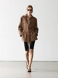 100% linen blazer with pockets and belt detail