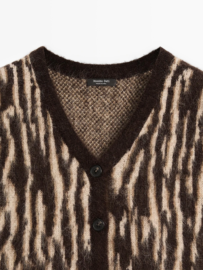 Veste sans manches en maille de laine mélangée à imprimé animal
