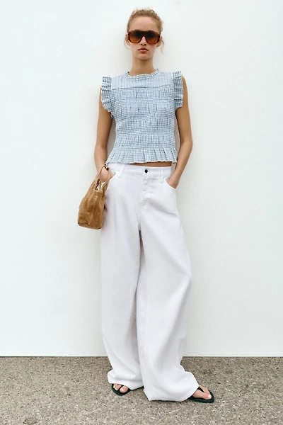 SMOCKED GINGHAM TOP