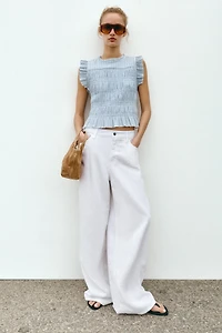 SMOCKED GINGHAM TOP