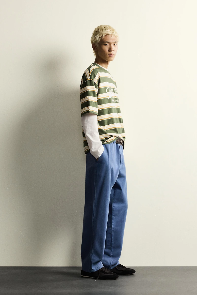 RELAXED FIT STRIPED TEXT T-SHIRT