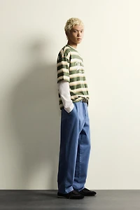 RELAXED FIT STRIPED TEXT T-SHIRT