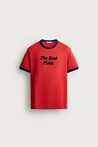 RINGER CONTRAST RIB TEXT T-SHIRT