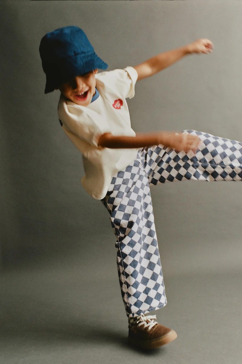 CHECKERED BAGGY TWILL PANTS