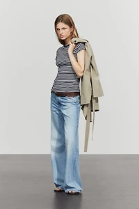 Ribbed striped short sleeve T-shirt