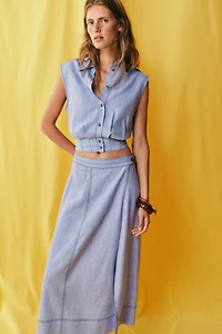 LINEN TOP WITH TOPSTITCHING