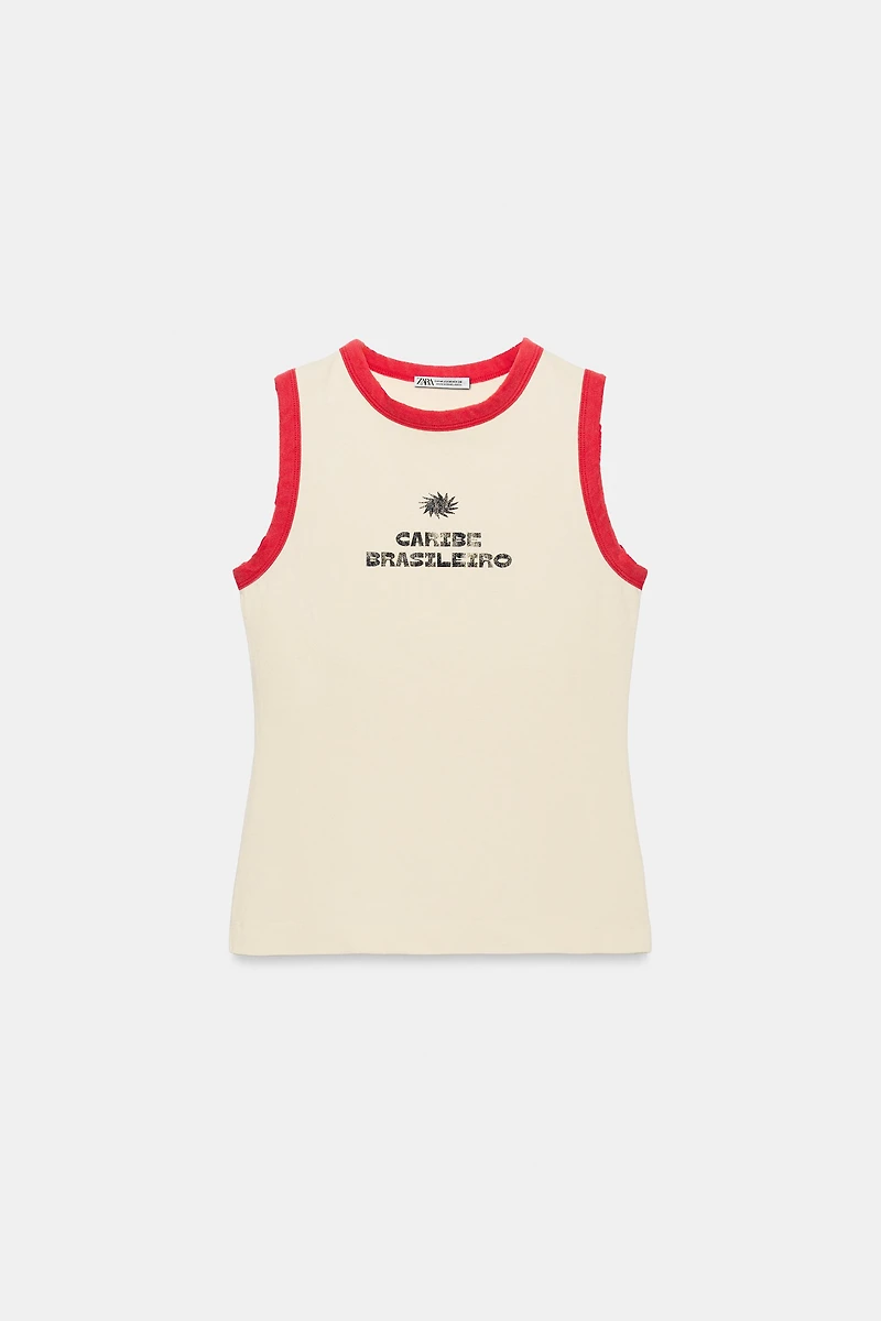 CONTRAST TRIM TEXT T-SHIRT