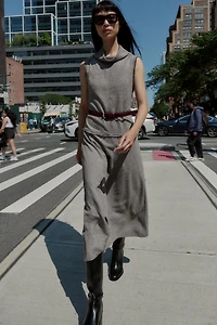 TEXTURED BELTED MIDI DRESS