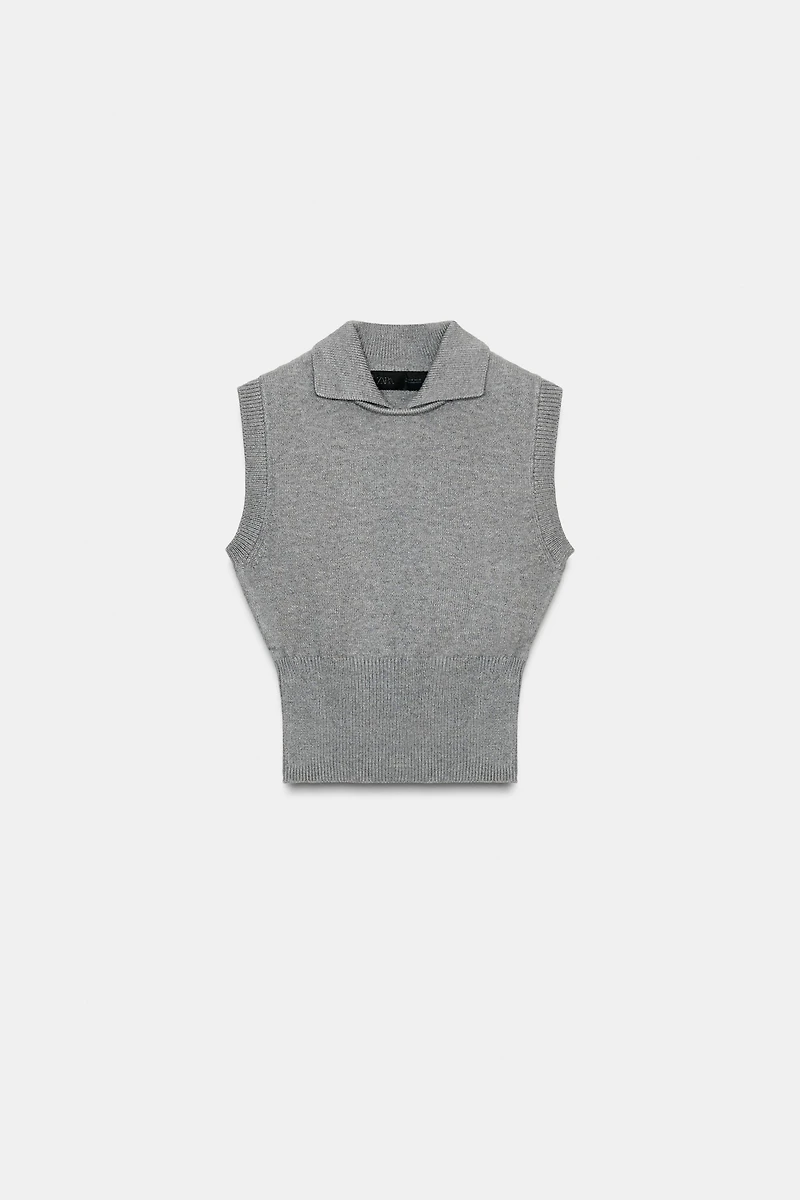 KNIT POLO COLLAR VEST TOP