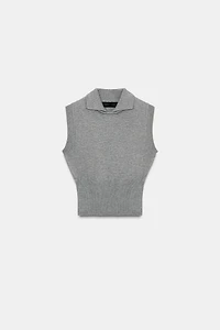 KNIT POLO COLLAR VEST TOP
