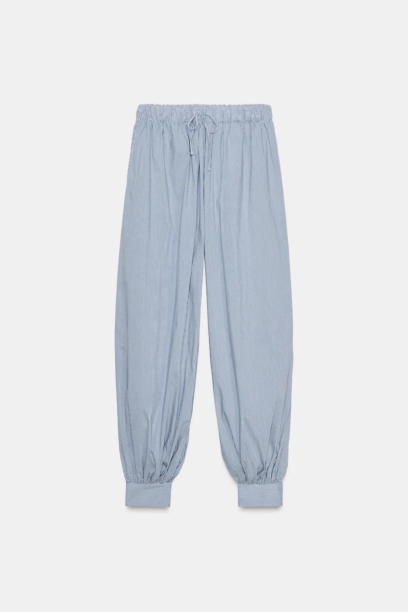 STRIPED POPLIN BALLOON PANTS