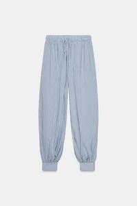 STRIPED POPLIN BALLOON PANTS