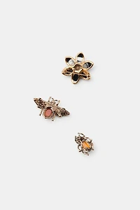 PACK OF 3 METAL FLOWER & INSECT BROOCHES