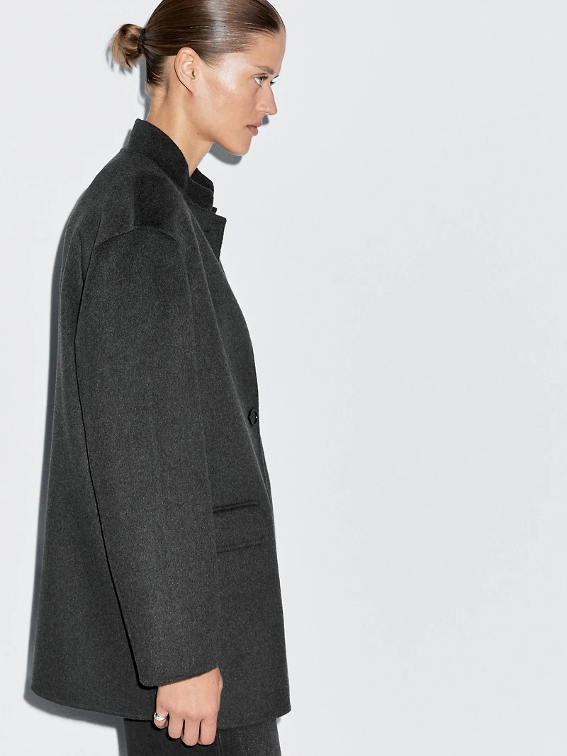 Wool blend high neck coat