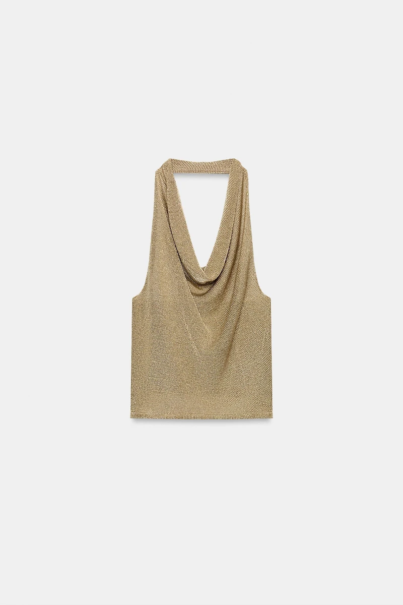 TOP EN MAILLE HALTER À FIL MÉTALLISÉ