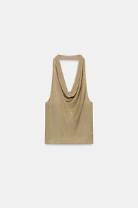 TOP EN MAILLE HALTER À FIL MÉTALLISÉ