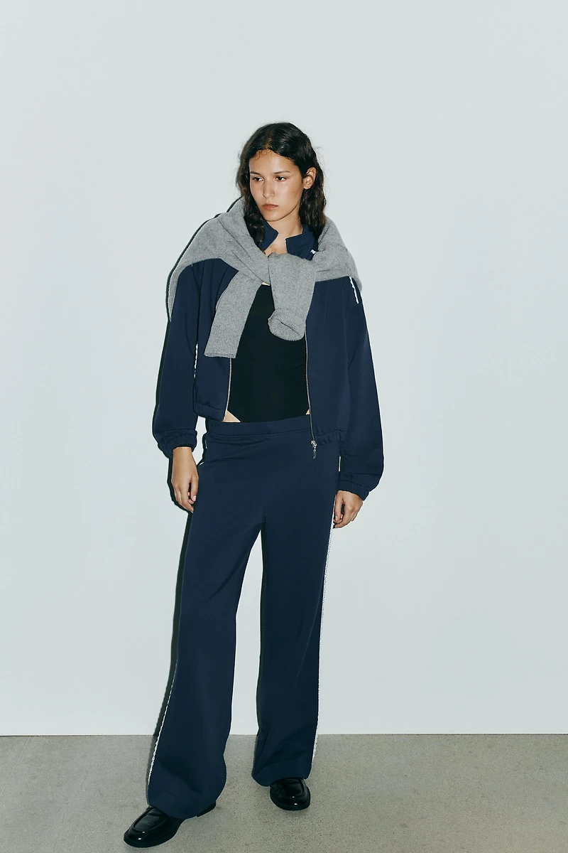 LACE TRIM WIDE SWEATPANTS