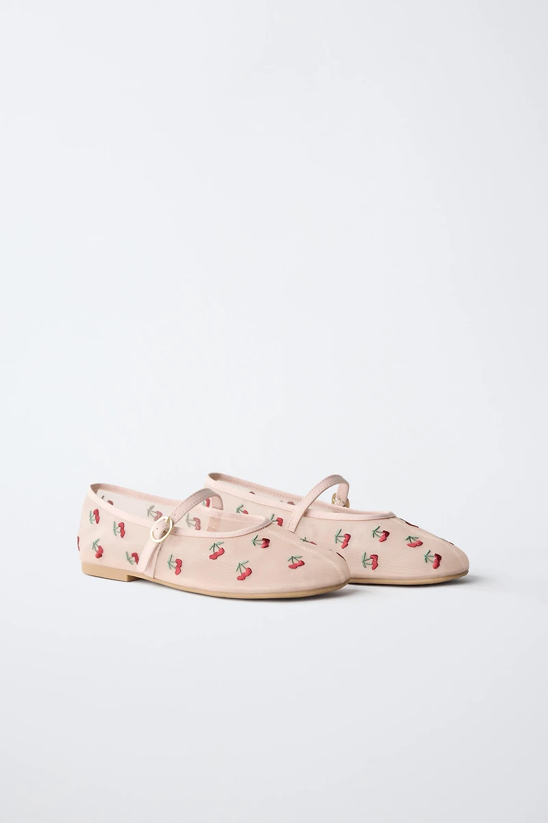 CHERRY EMBROIDERED BALLET FLATS