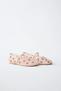 CHERRY EMBROIDERED BALLET FLATS