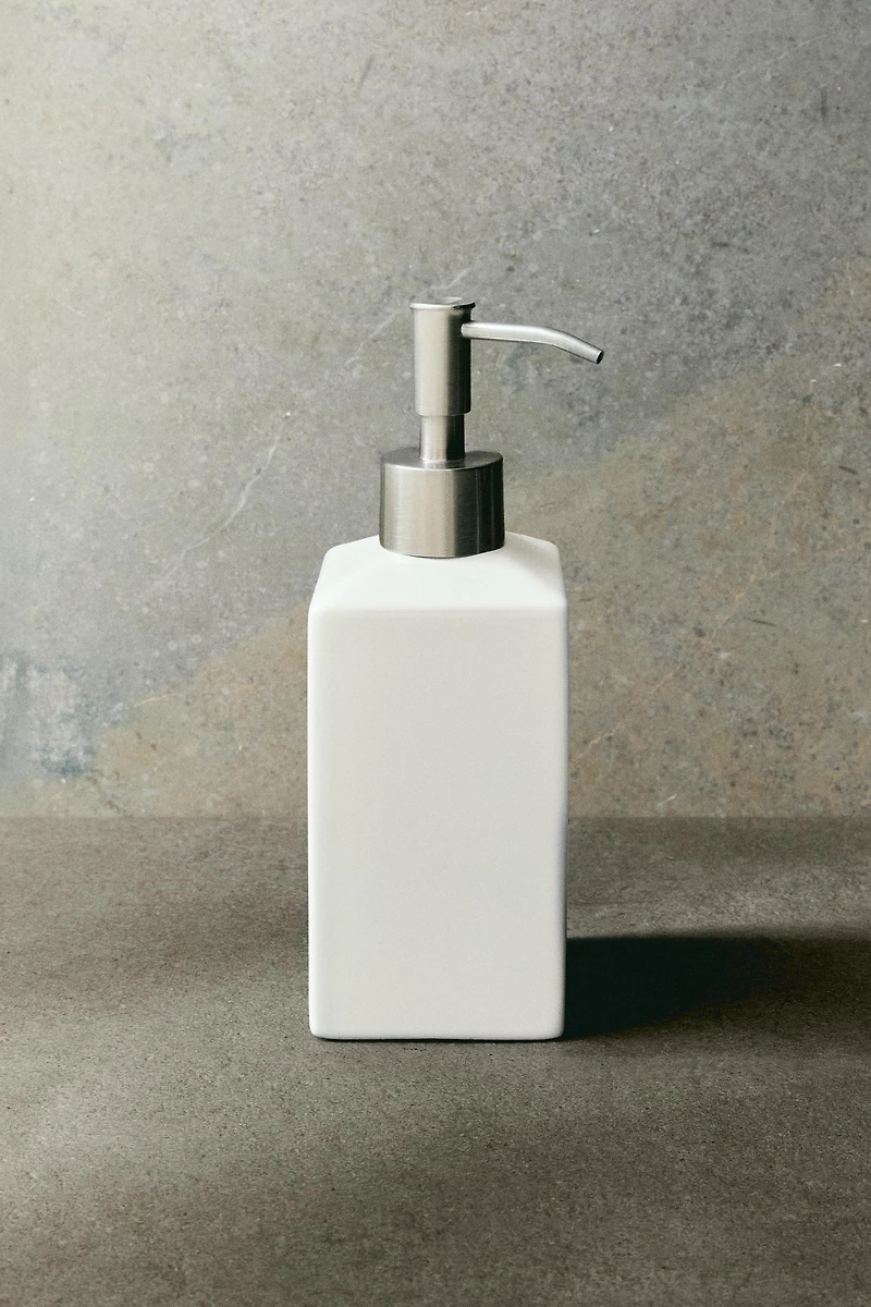 WHITE EARTHENWARE SOAP DISPENSER