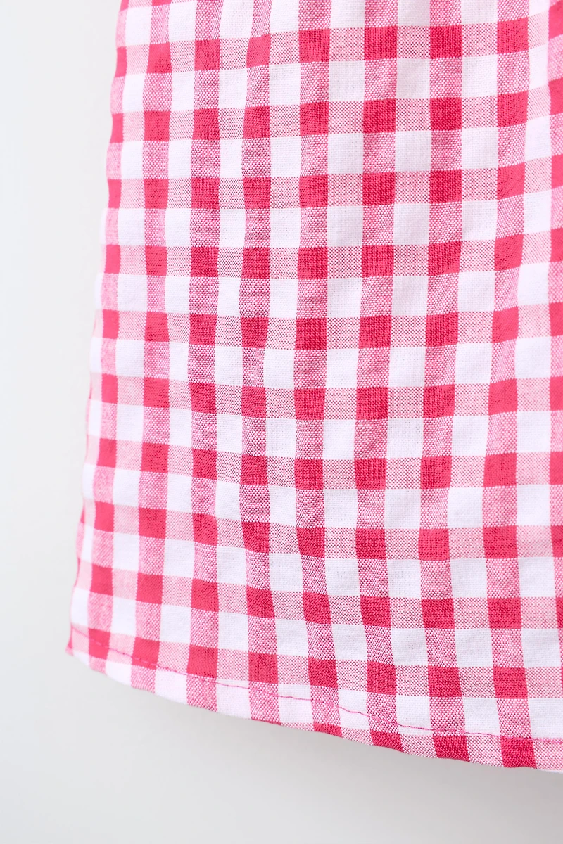EMBROIDERED COLLAR GINGHAM SHIRT