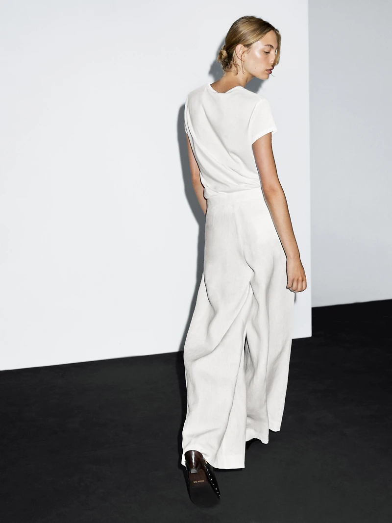 Pantalon de tailleur à pinces 100 % lin