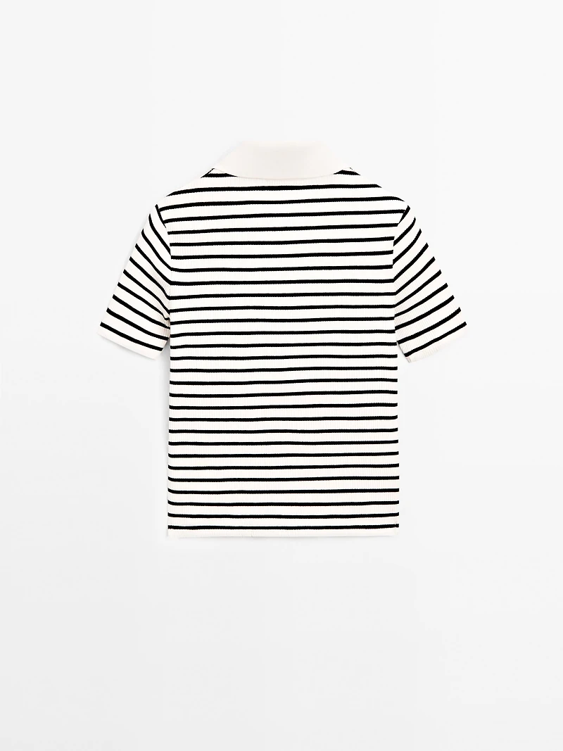 Striped cotton blend polo T-shirt