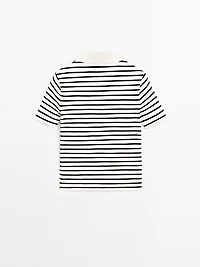Striped cotton blend polo T-shirt